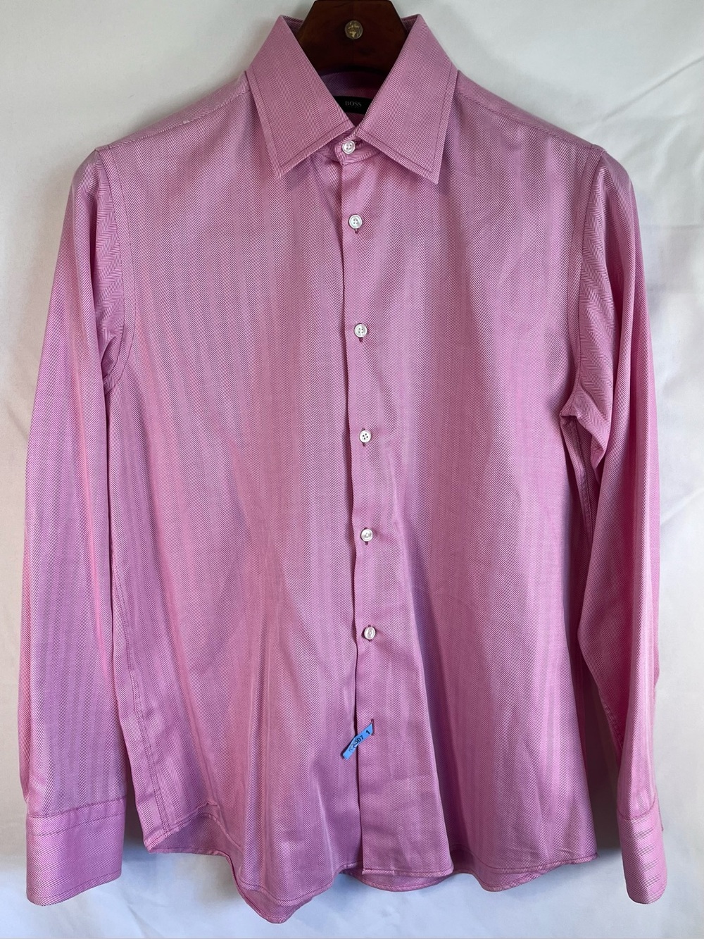 BOSS Black Label Pink Herringbone Cotton Dress Shirt: Men’s 42 / 16.5 like new!